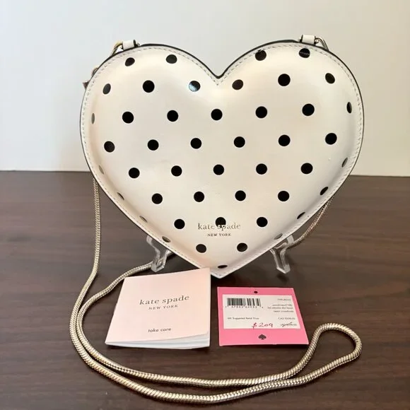 Kate Spade 3D Cabana Dot Heart Crossbody Parchment with Black Dots - Picture 9 of 12